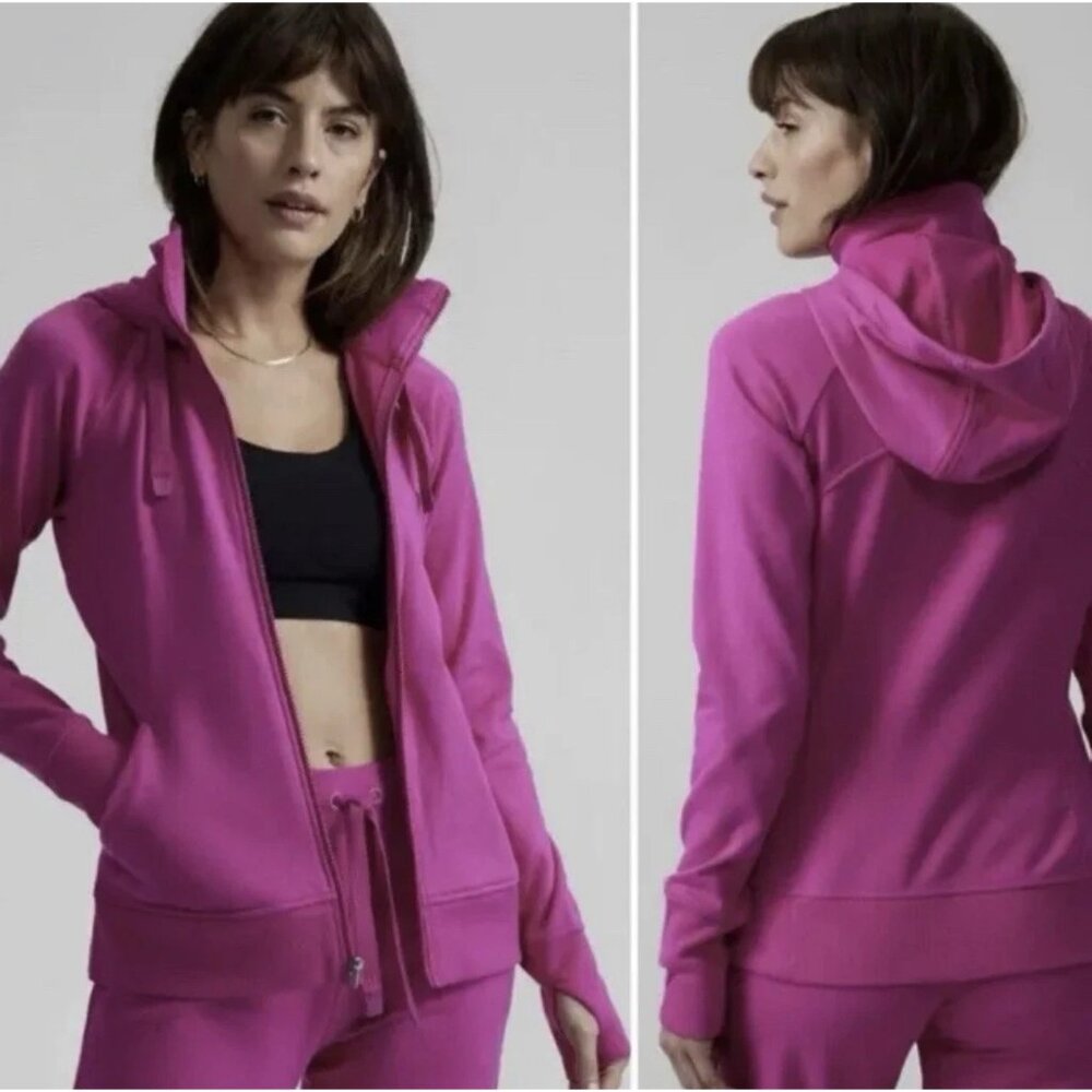 ATHLETA Triumph Hoodie Electric Fuchsia Size S/P Pink Full Zip Jacket Thumbholes
